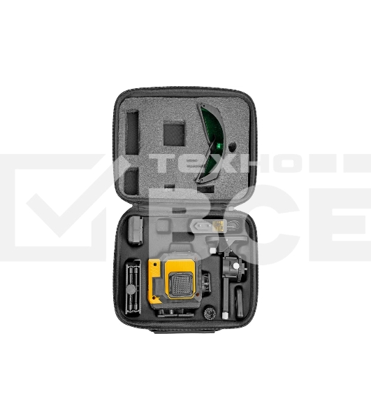 Лазерный уровень мультипризменный Denzel DLV-360-3C, 30 м, зеленый луч, Li-Ion 2,4 Aч, кейс