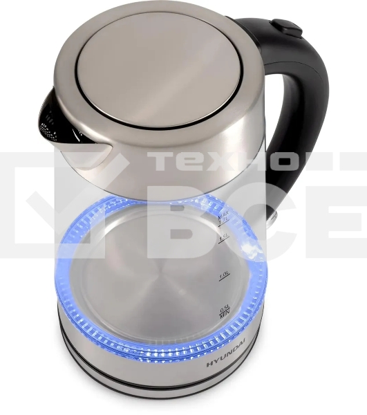 Чайник электрический Hyundai HYK-G7405 1.7л. 2200Вт черный/серебристый корпус: стекло