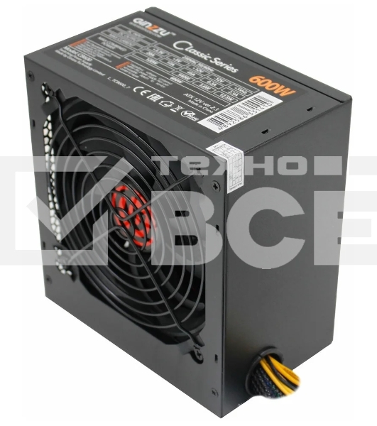Блок питания Ginzzu CB600 12CM black,24+4p,2 PCI-E(6+2), 4*SATA,3*IDE,оплетка MB, кабель питания