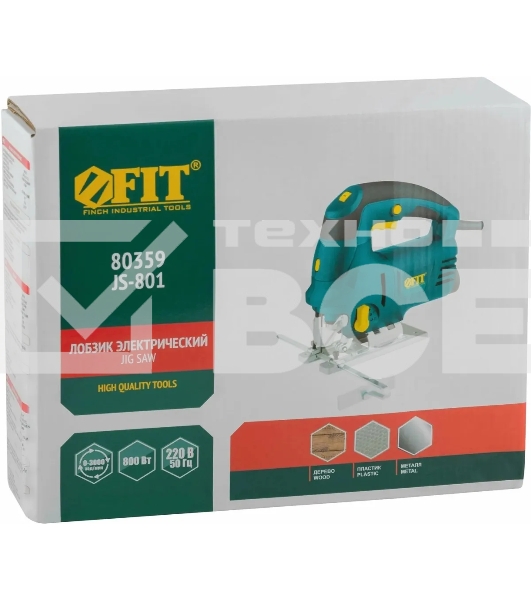 Лобзик FIT JS-801 800 Вт, 0-3000 ход/мин, БзП, маятник, 100 мм, 3,15 кг, лазер, рез. накл., коробка