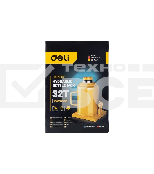Домкрат бутылочный гидравлический Deli DQ71032 макс.грузоподъемность 32 т