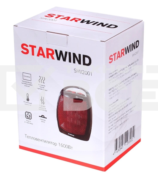 Тепловентилятор Starwind SHV2001, черный/красный, 1600 Вт, 15 м2, термостат