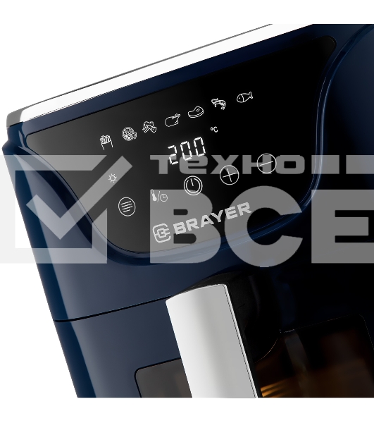 Аэрогриль BRAYER BR2036 синий, 1500 Вт, 5 л, упр. - сенсор, программ - 7