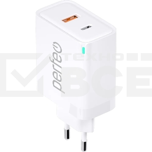 Сетевое зарядное устройство с двумя разъемами PERFEO USB-A+TYPE-C, GaN, 30W, белый (I4653)