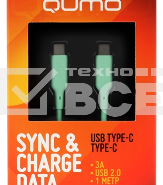 Кабель QUMO 32970 Type-C на Type-C, силиконовый, 1м, 3A, 60W, PD (зеленый)