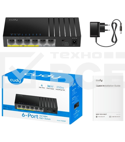 Коммутатор Cudy FS106P 6-Port 10/100M PoE+ Switch 36W