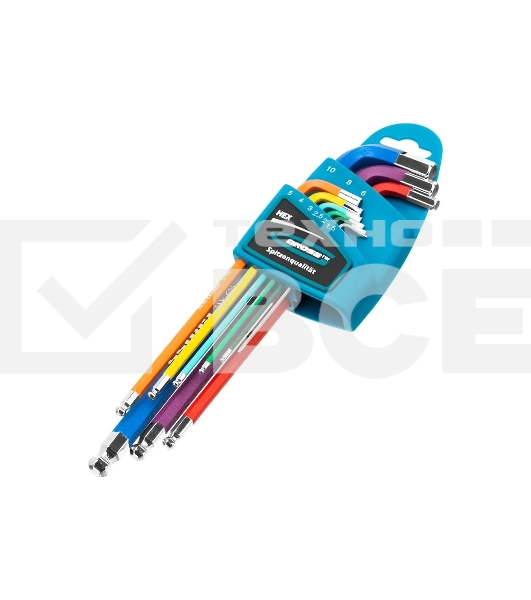 Набор ключей Gross 16400 имбусовых hex 1.5–10мм s2 9шт магнит экстра-длин. с шаром хром/краска