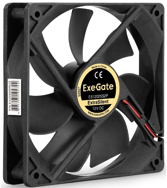 Вентилятор корпусной ExeGate ExtraSilent ES12025S2P, 120 мм, 1300 об/мин, 22 дБ, 2-pin, без подсветки