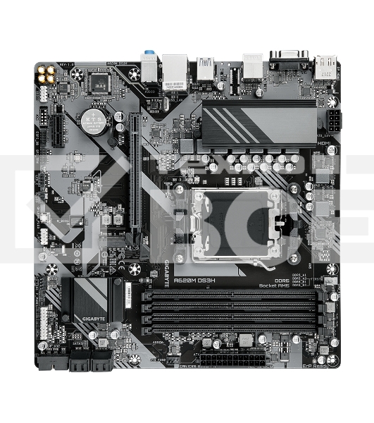 Материнская плата Gigabyte A620M DS3H, Micro-ATX, AM5, AMD A620, 4xDDR5, 4xSATA, 1xM.2, 1xPCI-E 4.0 x16, 1xPCI-E x1, 1xHDMI, 1xDP, 1xVGA, 1x 1Gb LAN, 1xUSB 3.2 Gen 1, 4xUSB 2.0, 3x3.5мм, 7.1, ATX
