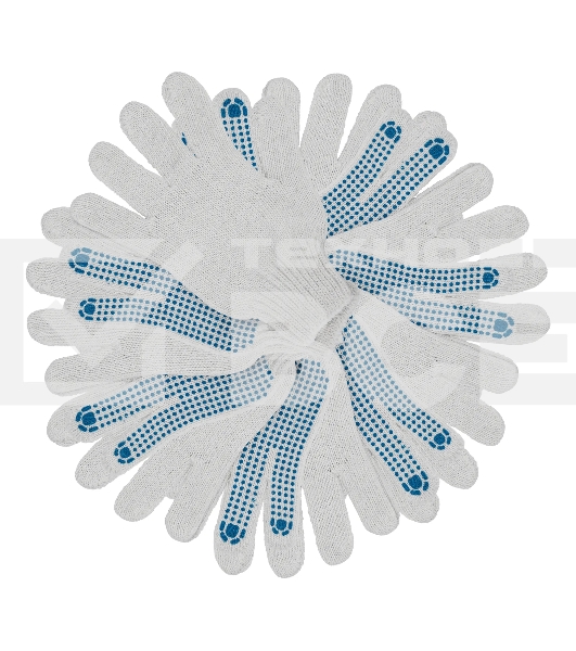 Перчатки трикотажные Сибртех х/б, 200 пар, ПВХ точка, 6 нитей, 10 класс