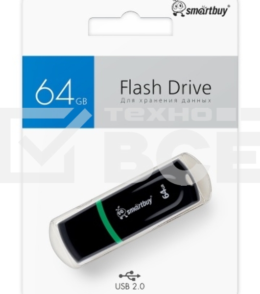 Флешка USB SmartBuy Paean Black (SB64GbPN-K), 64Gb, USB 2.0, R/W 25/15, черный/зеленый