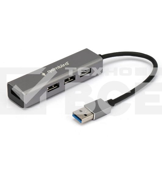 Концентратор USB 3.0 Gembird UHB-C464, 4 порта, кабель 17см, алюминий