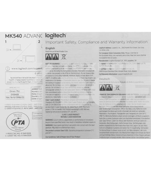 Комплект клавиатура+мышь беспроводной LOGITECH MK540 Advanced black (USB, 1000dpi) (920-008686)