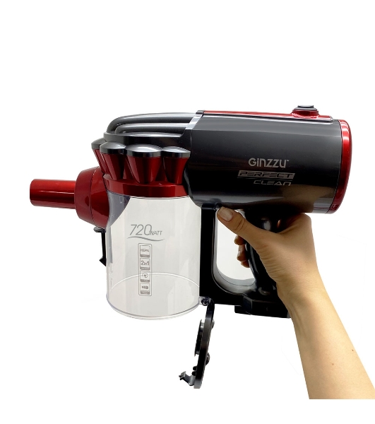 Пылесос вертикальный Ginzzu VS118 серый/красный, питание от сети, 220 Вт, уборка сухая, пылесборник 0,9 л