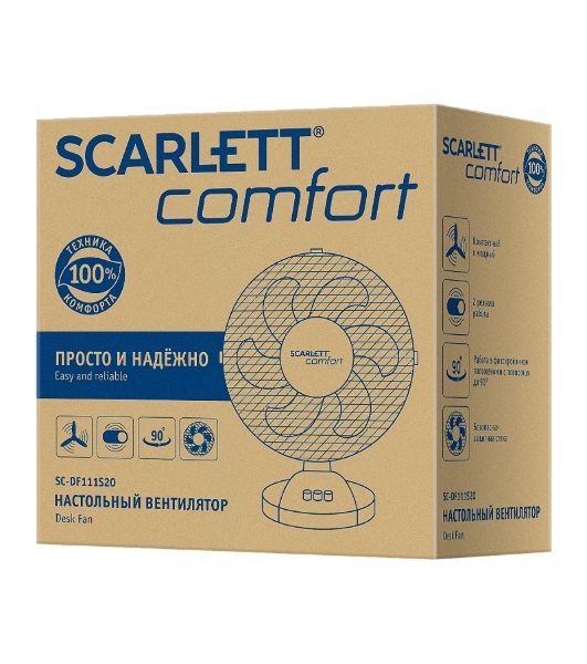 Вентилятор Scarlett SC-DF111S20 белый, настольный, 40 Вт, 2 скорости, 22.5 см