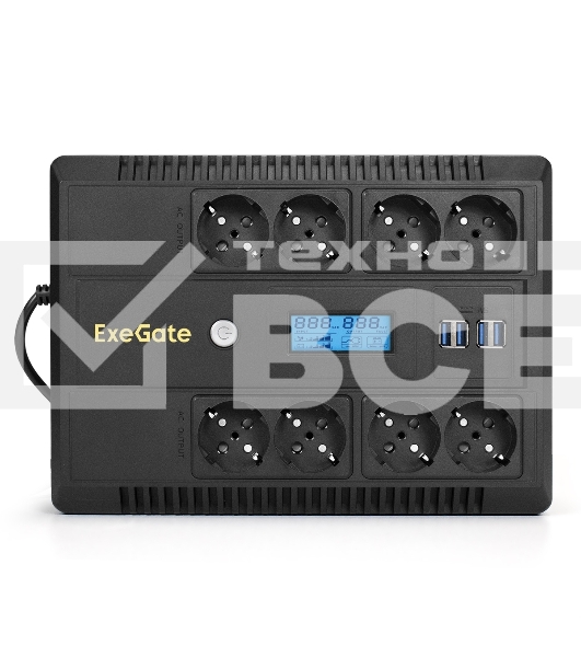 Источник бесперебойного питания ExeGate NEO Smart BU-600.LCD.AVR.5SH <600VA/360W, цветной LCD-дисплей, AVR, 5*Schuko, Black>