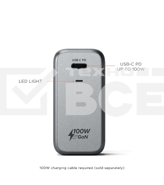 Сетевое зарядное устройство Satechi ST-UC100WSM-EU Charger 100W с технологией GaN Power, серый космос