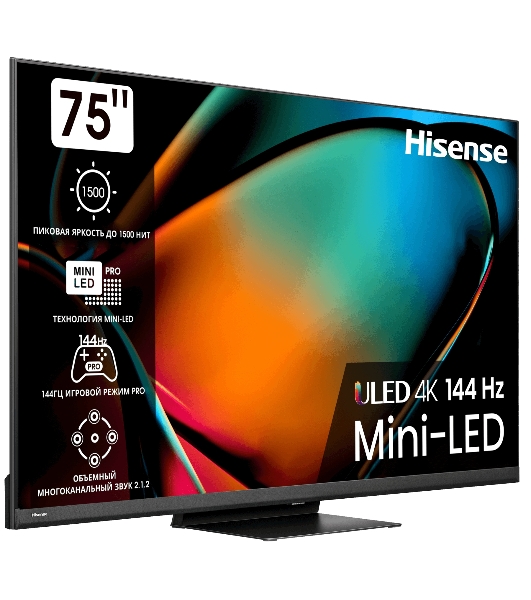 Телевизор Hisense 75' 75U8KQ черный/темно-серый Mini-Led UHD 120Hz Smart