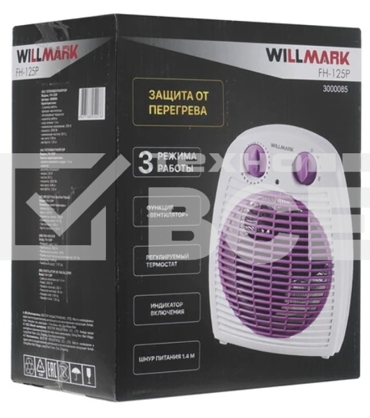 Тепловентилятор Willmark FH-125P, белый, 2000 Вт, 15 м2, термостат