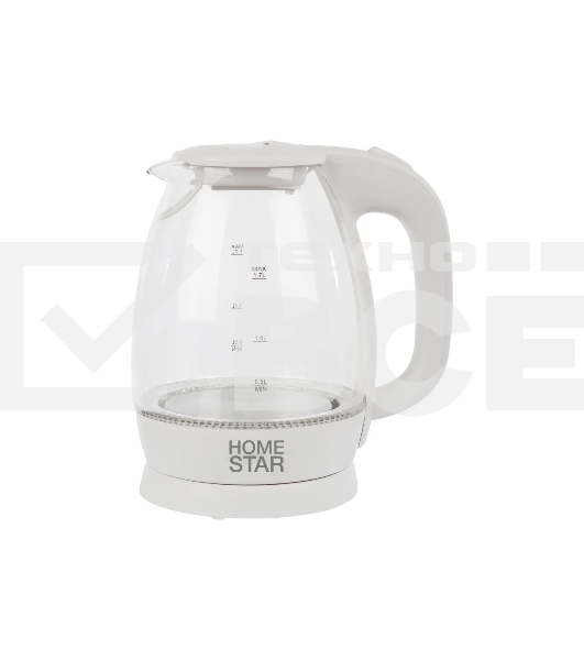 Чайник электрический HOMESTAR HS-1012, стеклянный, белый пластик , 1,7 л (в уп. 6 шт)