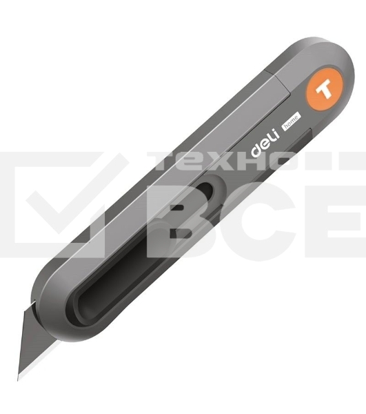 Технический нож Home Series Gray Deli HT4008C Т-образное лезвие с механизмом автоматического возврата, эксклюзивный дизайн, корпус из высококачественного софттач пластика