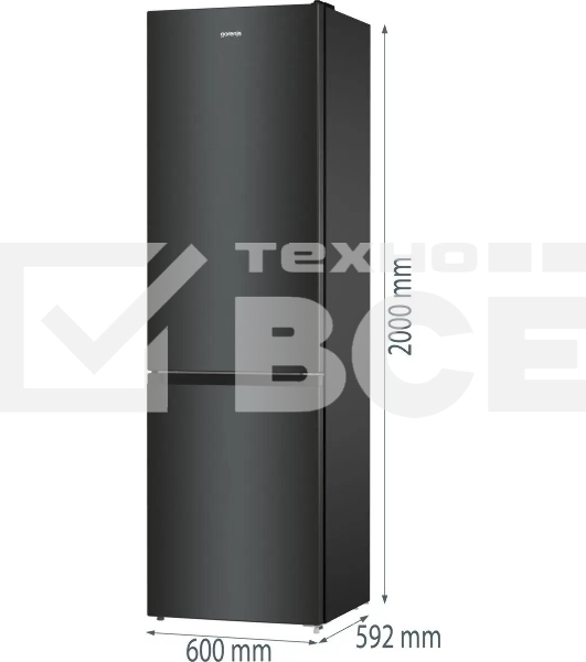 Холодильник Gorenje NRK6202EBXL4 черный матовый двухкамерный 235/96л морозилка снизу, No Frost