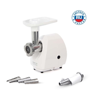 Мясорубка электрическая Аксион М25.04 белый, 1500 Вт, 1.7 кг/мин, защита от перегрузки, насадки - 2