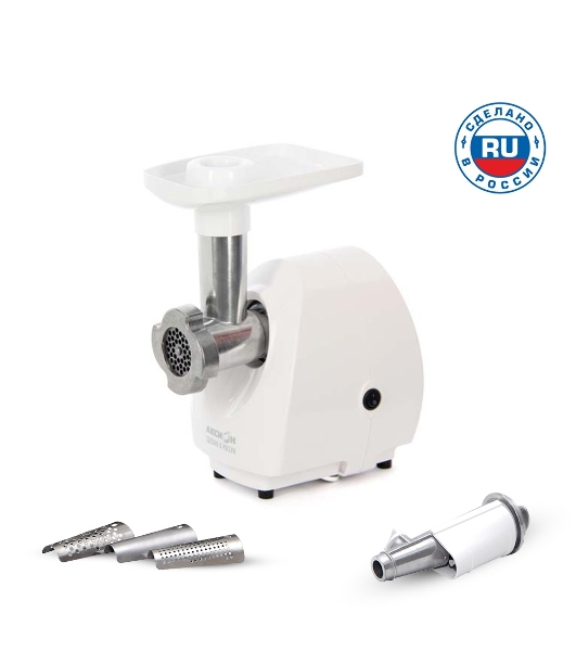 Мясорубка электрическая Аксион М25.04 белый, 1500 Вт, 1.7 кг/мин, защита от перегрузки, насадки - 2