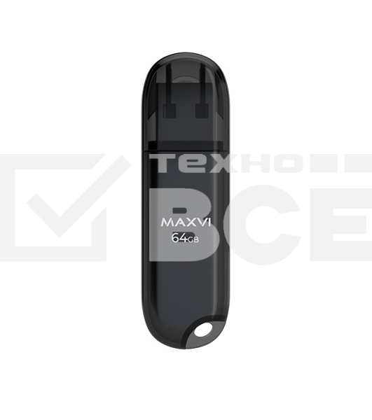 Флеш диск Maxvi P1 64GB USB 2.0 black, монолит с колпачком, ABS пластик