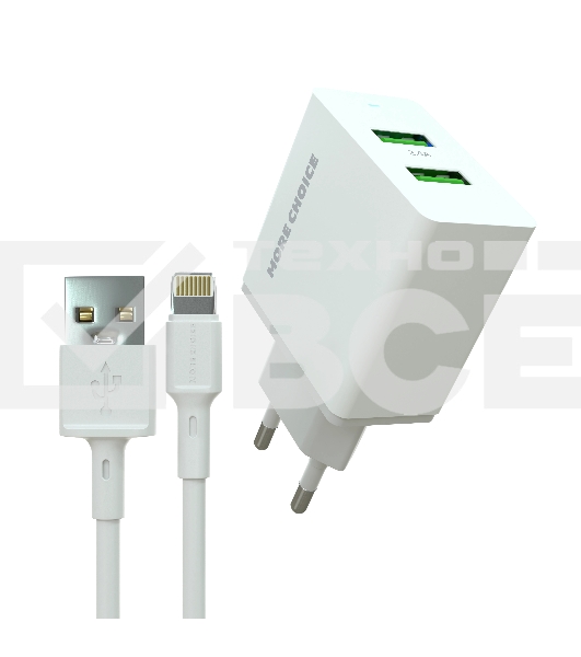 Сетевое зарядное устройство MORE CHOICE (4610196409028) NC11i СЗУ 2USB 2.4A для Lightning 8-pin белый