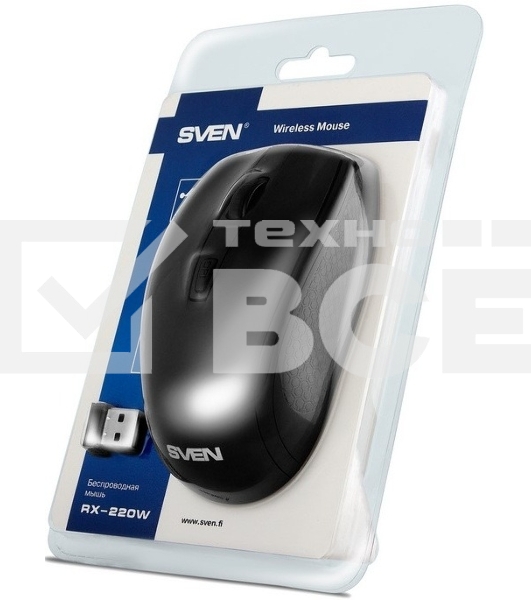 Мышь беспроводная SVEN RX-220W черный, 1600 dpi, радиоканал, USB, кнопки - 4