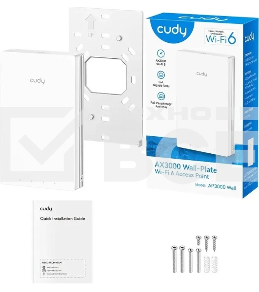 Точка доступа Wi-Fi Cudy AX3000 Gigabit Wall-Plate Wi-Fi 6 Access Point AX3000 Dual Band Wi-Fi 6 Wall Plate Access Point, Chipset MT7981+MT7531AE+MT7976CN, 802.11ax/ac/a/b/g/n, 2402Mbps at 5GHz + 574Mbps at 2.4GHz, 1 x Gigabit PoE-IN Port, 802.3af/at, 4 x Gigabit RJ45 ports, LAN1 support PoE Out, Cudy Mesh Support