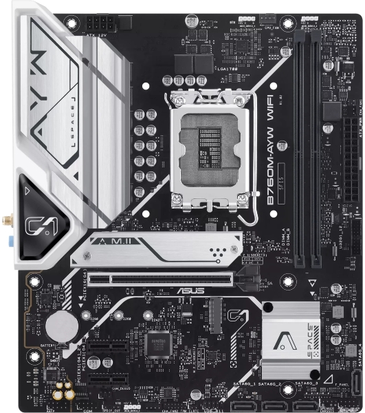 Материнская плата ASUS B760M-AYW WIFI-SI, LGA 1700, Intel B760, 2xDDR5, 4xSATA, 2xM.2, 1xPCIe 4.0 x16, 2xPCIe 4.0 x1, 1xHDMI, 1x2.5Gb LAN, Wi-Fi 6, Bluetooth 5.3, 4xUSB-A 5Gbps, 2xUSB-A 2.0, 3x3.5 мм, 7.1, mATX