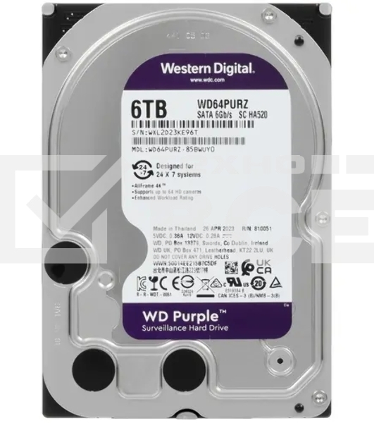 Жесткий диск Western Digital  6TB SATA-IIISurveillance Purple (5400rpm) 256Mb 3.5