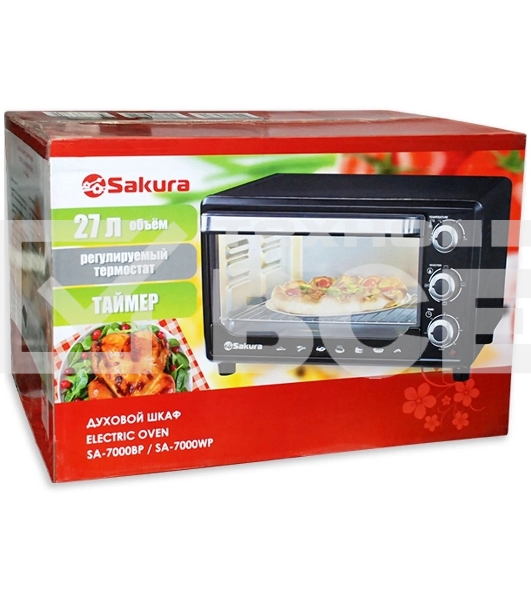 Мини-печь Sakura SA-7000BP 27л, духовка 1500Вт, механ.управление, чёрный