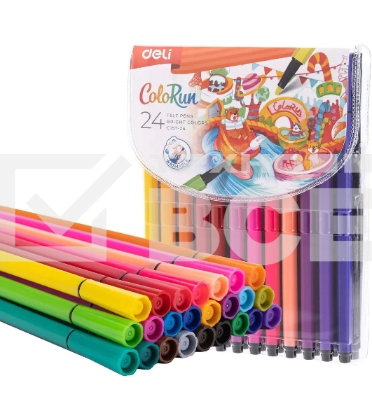 Фломастеры Deli EC157-24 ColoRun 24цв. пакет с европодвесом