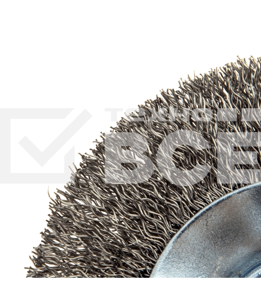 Щетка для УШМ Denzel 100 мм, М14, тарелка, витая нержавеющая проволока 0,3 мм