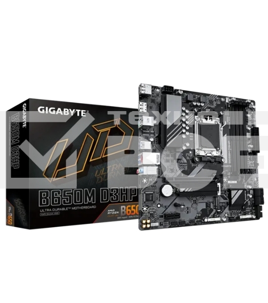 Материнская плата Gigabyte B650M D3HP, AM5, AMD B650, 4xDDR5, 4xSATA, 2xM.2, 1xPCI-E 4.0 x16, 1xPCI-E x1, 1xHDMI, 2xDP, 1x 2.5Gb LAN, 3xUSB-A 3.2 Gen 1, 2xUSB-A 2.0, 1xUSB-C 3.2 Gen 1, 3x3.5 мм, 7.1, Micro-ATX