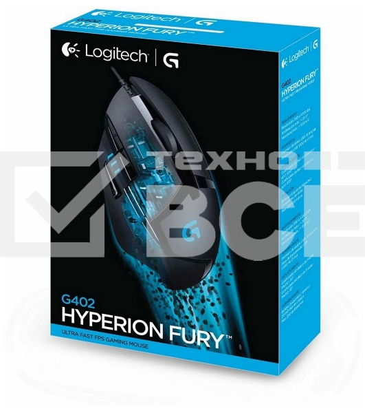 Мышь проводная Logitech G402 Hyperion Fury, черный, 4000 dpi, USB, кнопки - 8