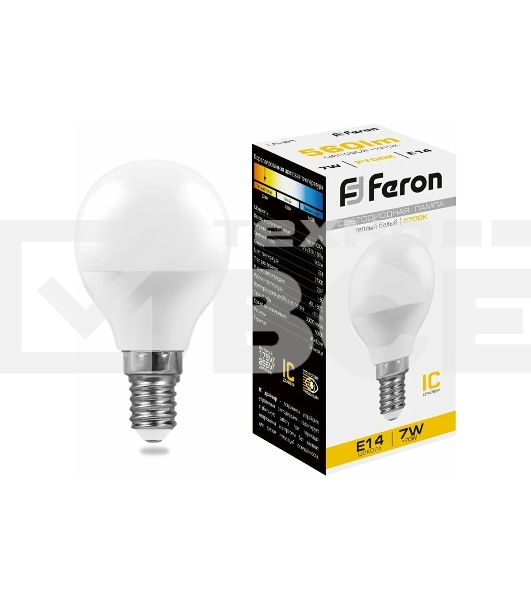 Лампа светодиодная FERON LB-95 (25478) 7W 230V E14 2700K G45