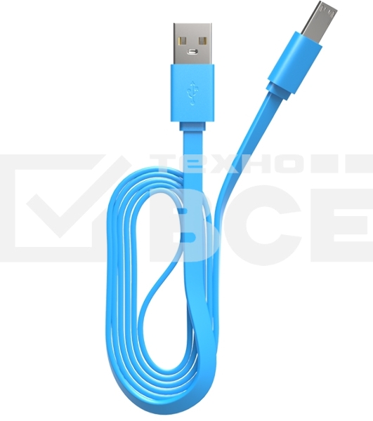 Кабель Maxvi MC-01LF blue USB-A - microUSB, 2A Плоский кабель, ток макс. нагрузки 2А, макс. напряжение 5V; стандарт USB 2.0; длина разъема microUSB 10 мм, длина 1м, материал PVC, синий