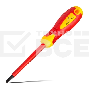 Диэлектрическая крестовая отвертка Deli DL516100 PH2х100мм сталь Cr-V, сертификат VDE для работ под напряжением до 1000 В