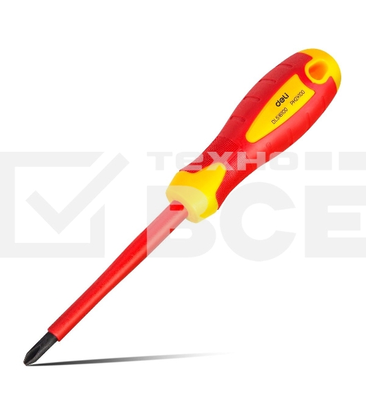 Диэлектрическая крестовая отвертка Deli DL516100 PH2х100мм сталь Cr-V, сертификат VDE для работ под напряжением до 1000 В