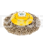 Щетка для УШМ Denzel 125 мм, М14, тарелка, витая нержавеющая проволока 0,3 мм, фото 1