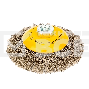 Щетка для УШМ Denzel 125 мм, М14, тарелка, витая нержавеющая проволока 0,3 мм