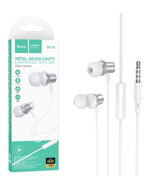 Проводные наушники Hoco M110 Encourage серебристый, внутриканальные, Jack 3.5 мм