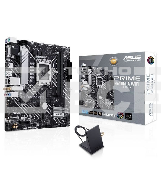 Материнская плата ASUS PRIME H610M-A WIFI, LGA 1700, Intel H610, 2xDDR5, 4xSATA, 2xM.2, 1xPCIe 4.0 x16, 1xDP, 1xHDMI, 1xVGA, 1x1Gb LAN, 1xUSB 3.2 Gen 2, 4xUSB 2.0, 3x3.5 мм, 7.1, mATX