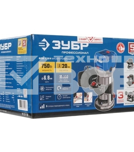 Кромочный фрезер ЗУБР Профессионал 750 Вт, сумка, 3 основания, (ФПК-750Н)