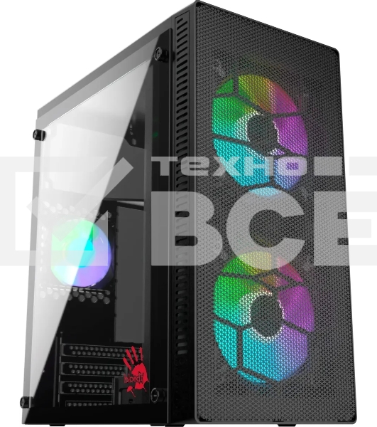 Компьютерный корпус Bloody BD-CC101 черный без БП mATX 1x80мм 1x92мм 2x120мм 2xUSB 2.0 1xUSB 3.0 audio