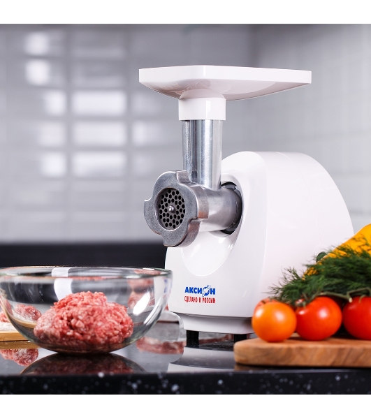Мясорубка электрическая Аксион М25.04 белый, 1500 Вт, 1.7 кг/мин, защита от перегрузки, насадки - 2